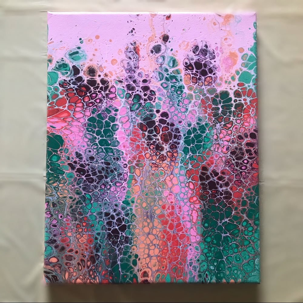 One 11 x 14 acrylic pour canvas
